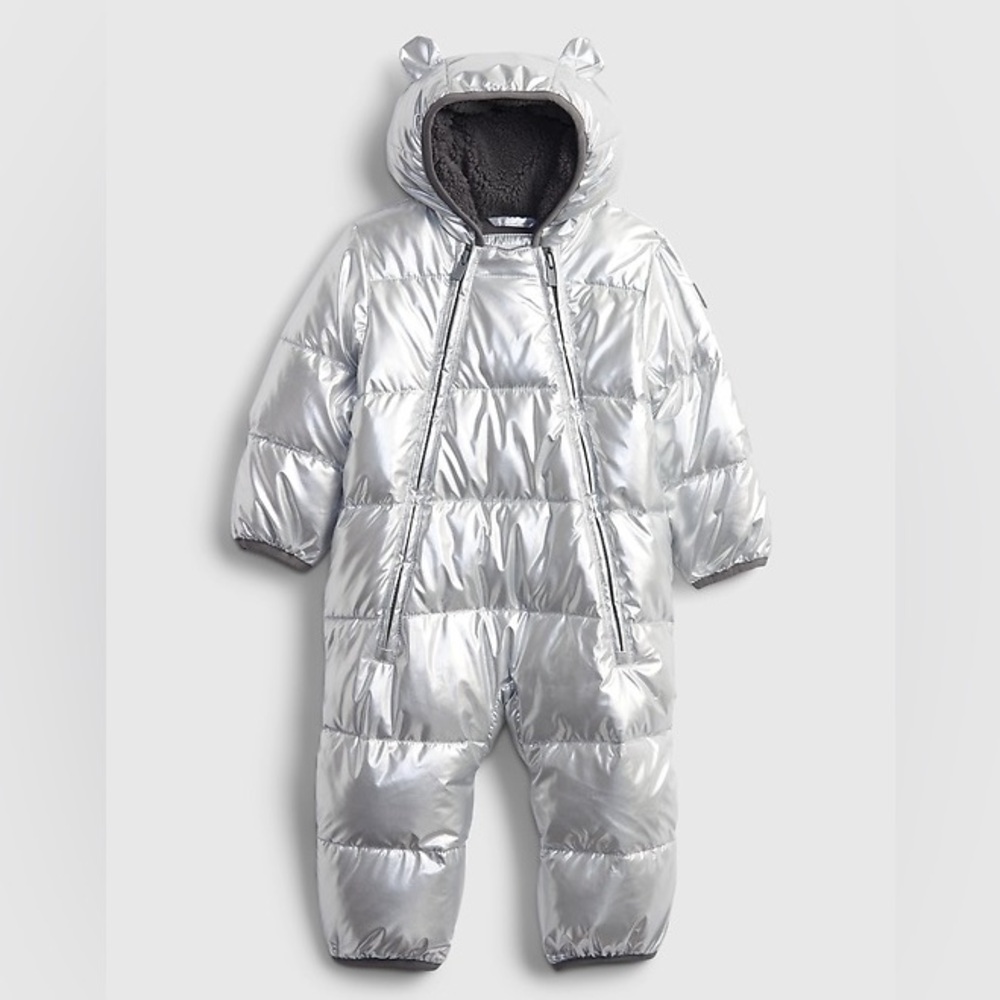 Baby Gap Cold Control Max Puffer One Piece 0-6 months in metallic silver